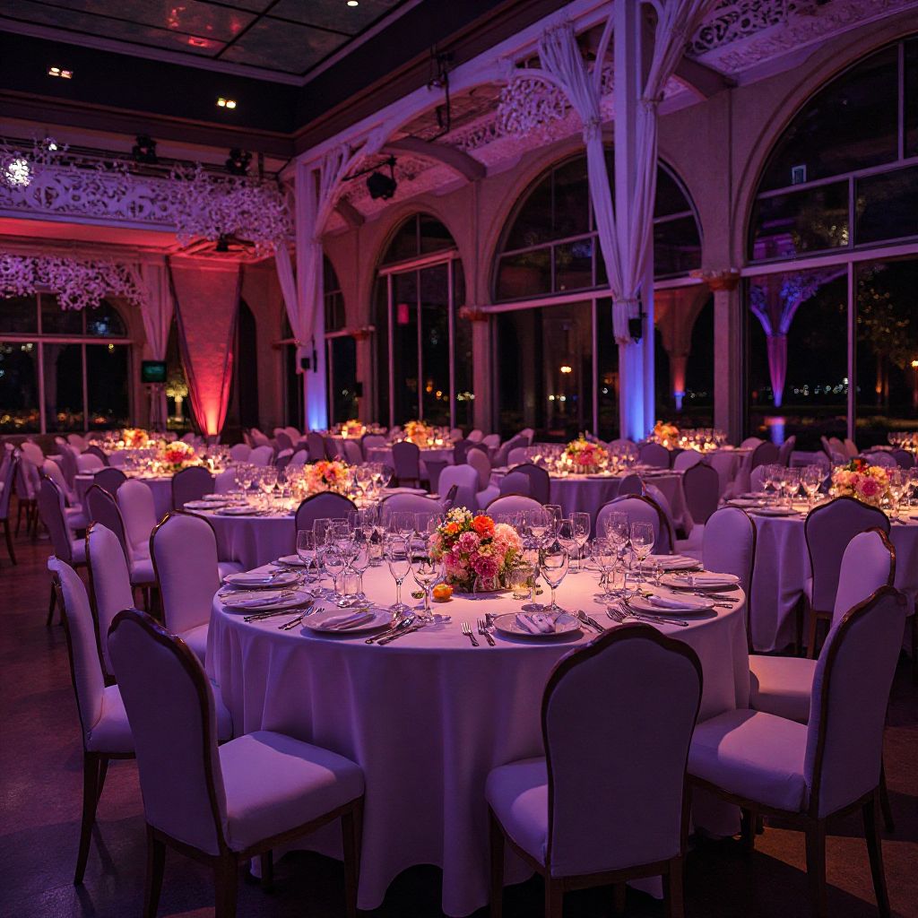 Modern wedding setup with neon elements